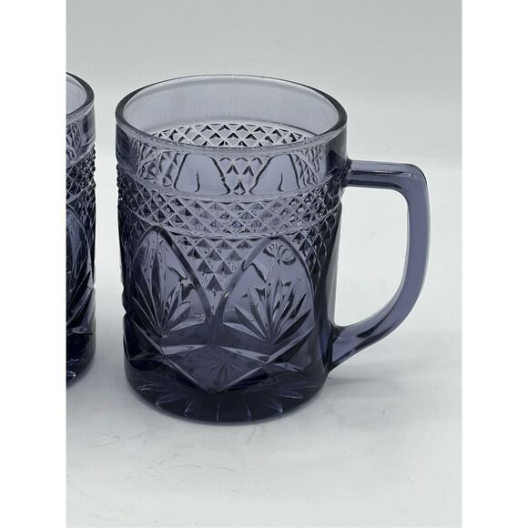 Set Of 2 Vintage Crystal d' Arques Durand Amethyst Purple Glass Coffee Tea Mugs - Picture 3 of 7